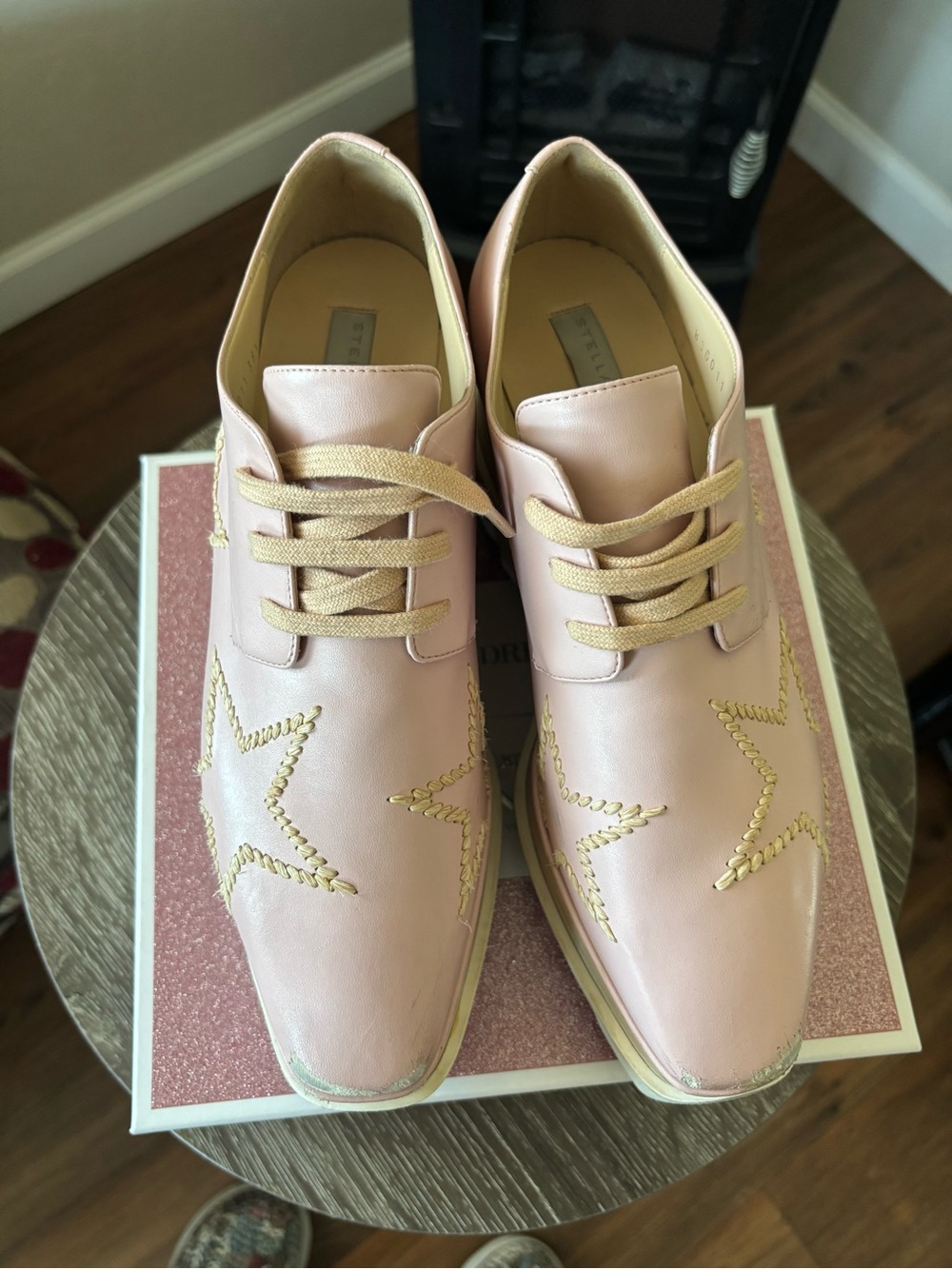 Stella McCartney Pale Pink Lace-Up Star-Accent Boots